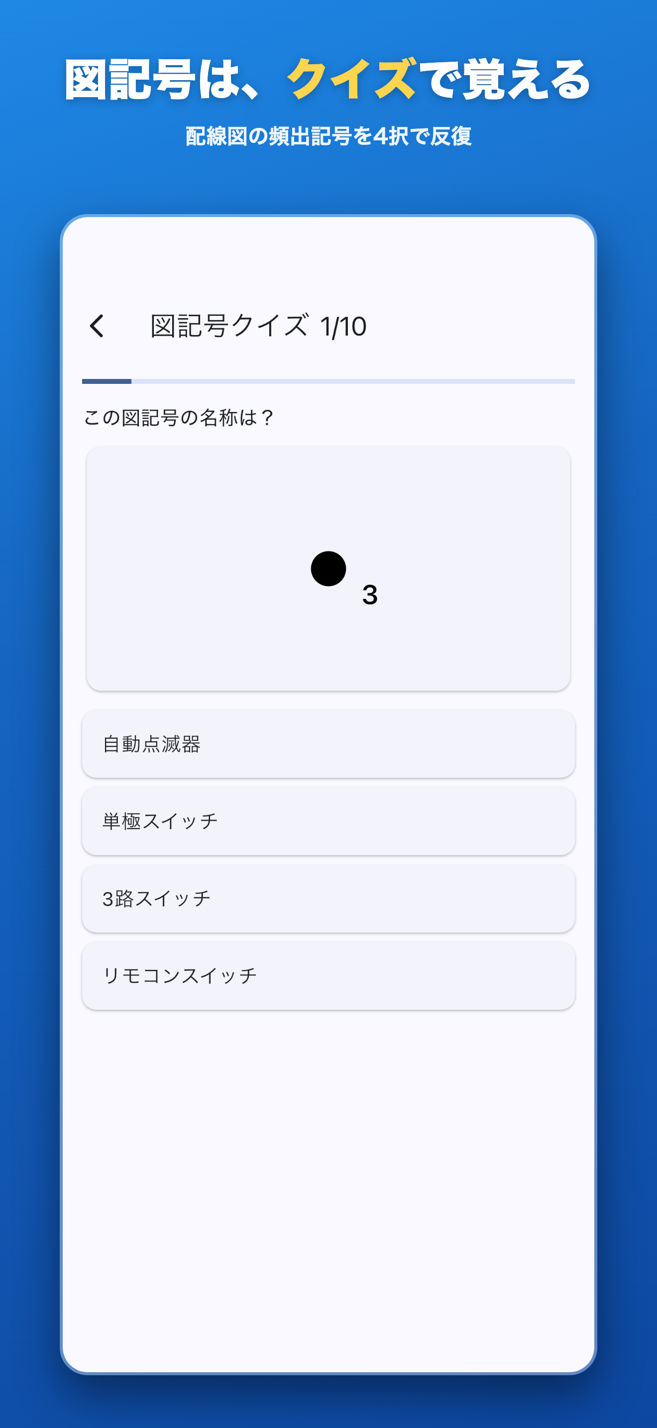 図記号クイズ — 配線図の頻出記号を4択で暗記